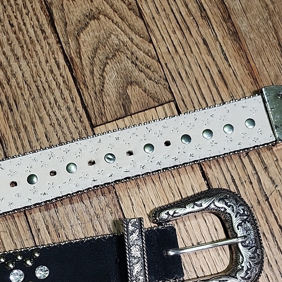 Guess Studded Black Belt with Silver Bling Buckle Westrtn Cowgirl Vintage - Picture 9 of 16